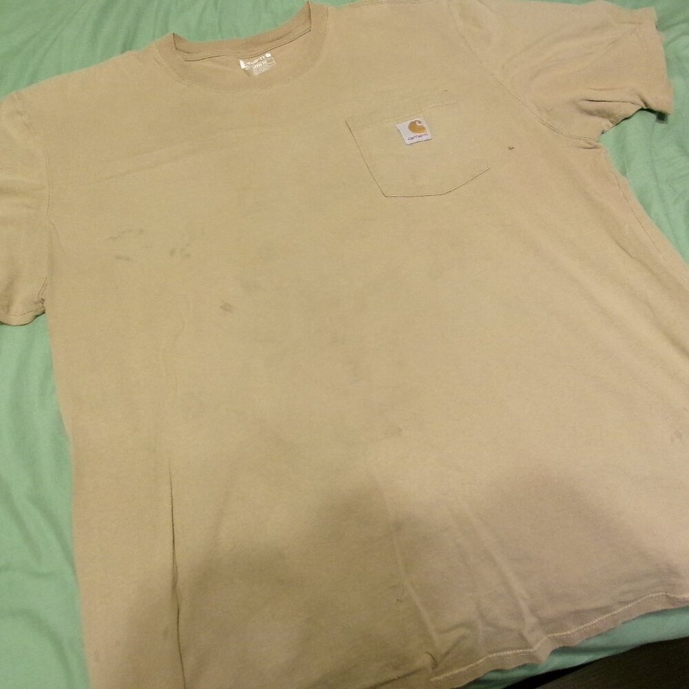 Carhartt K87 Men's XL Tall Tan Brown Short Sleeve Loose Fit Work Pocket T-Shirt